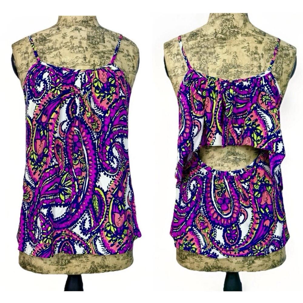 Alice & Trixie Sz S Silk Blouse Sleeveless Ruffles Colorful Paisley Size S